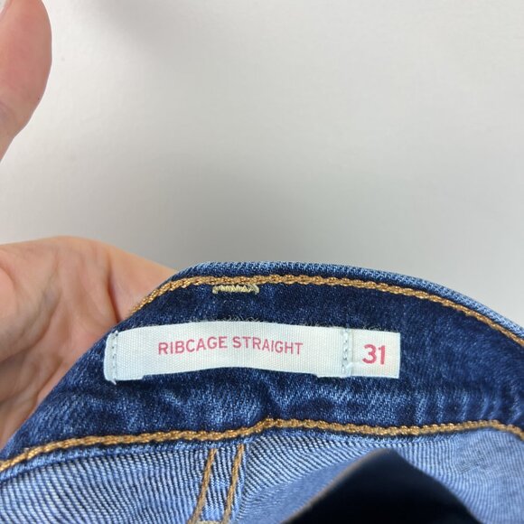 Levis Dark Wash High Rise Ribcage Straight Ankle Jeans - Picture 5 of 7